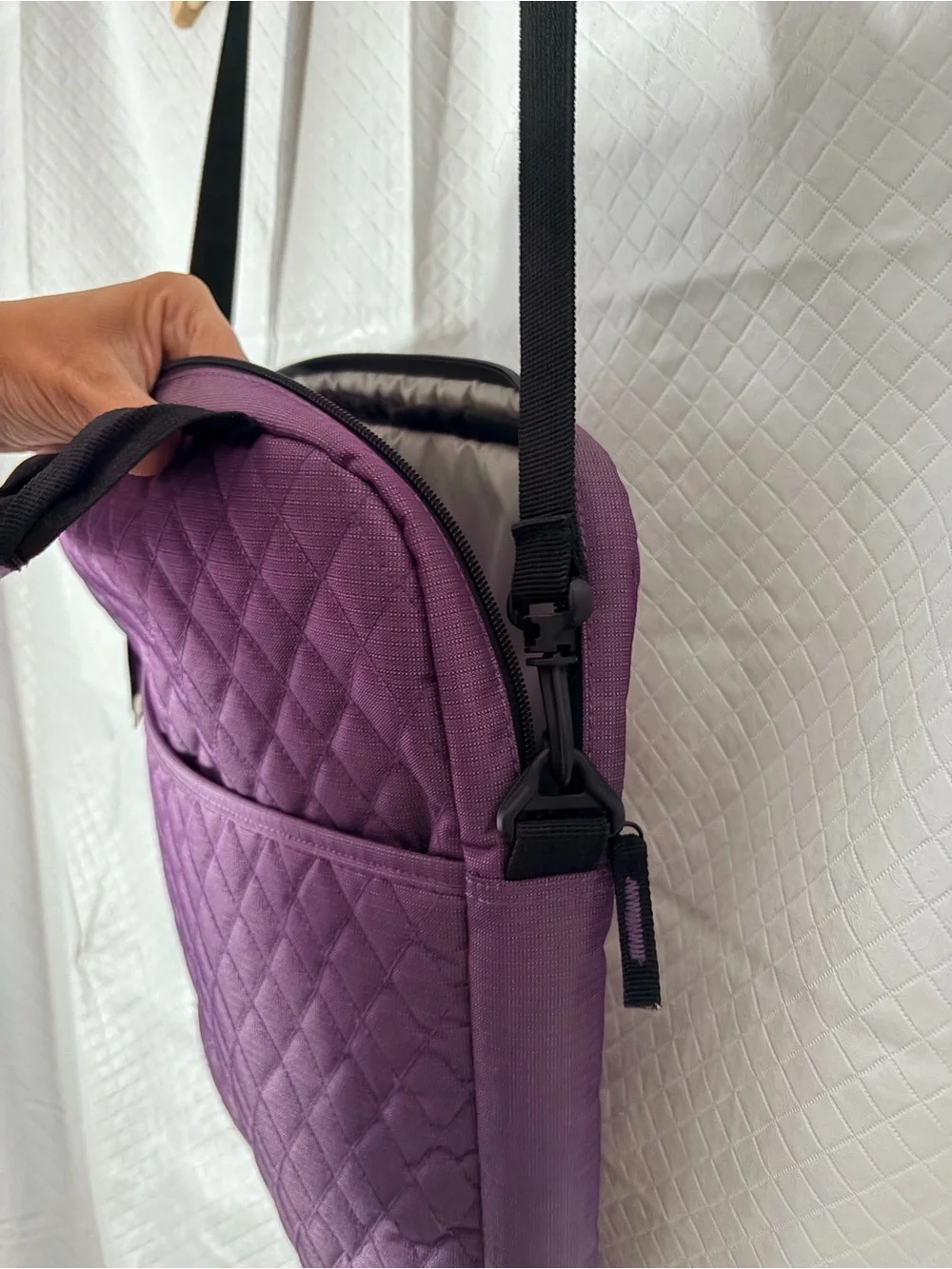 Quilted Purple Laptop Shoulder Bag with Adjustable Strap